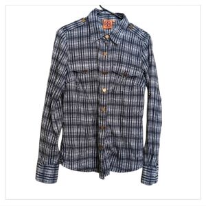 Tory Burch Black White Cotton Button Front Shirt Top